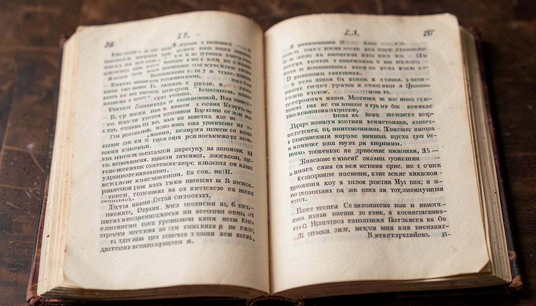 Раскрытая старинная книга, страницы с церковнославянским текстом